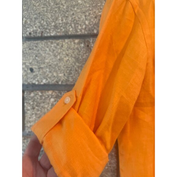 Lauren Ralph Lauren Petite Orange Button-Up Linen Shirt P/S Womens Casual Lightw - Picture 5 of 8